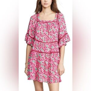 Playa Lucila Floral Print Ladder Stitching Square Neck Mini Dress XSmall